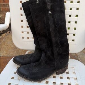LIBERTY Black Black Suede Mid-Calf Western Heeled Boots